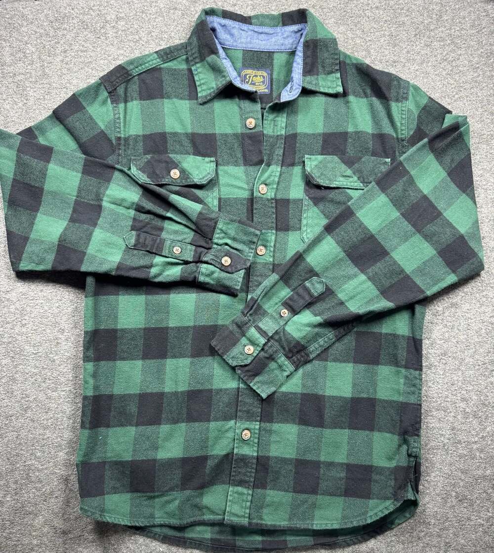 Jachs MFG Heritage Flannel Shirt Size M Green Black Buffalo Plaid